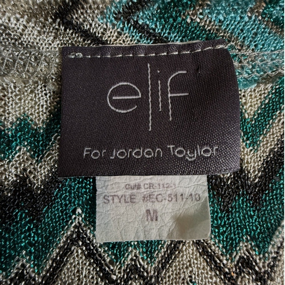 Elif Jordan Taylor Teal Chevron Zigzag Knit V-Neck 3/4 Sleeve Tunic Dress M - Picture 3 of 3